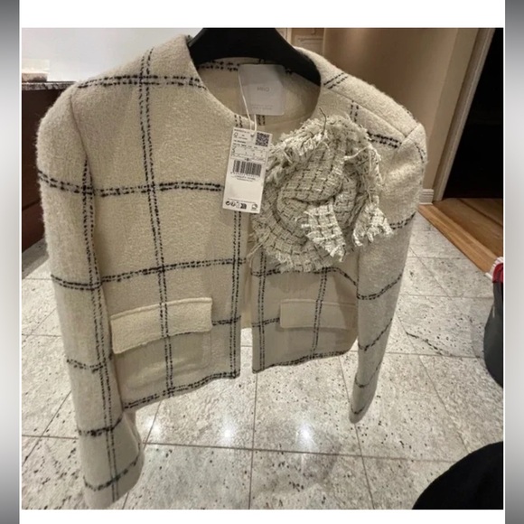 Mango maxi floral Black and white tweed blazer - Size S -NEVER WORN - Picture 4 of 5